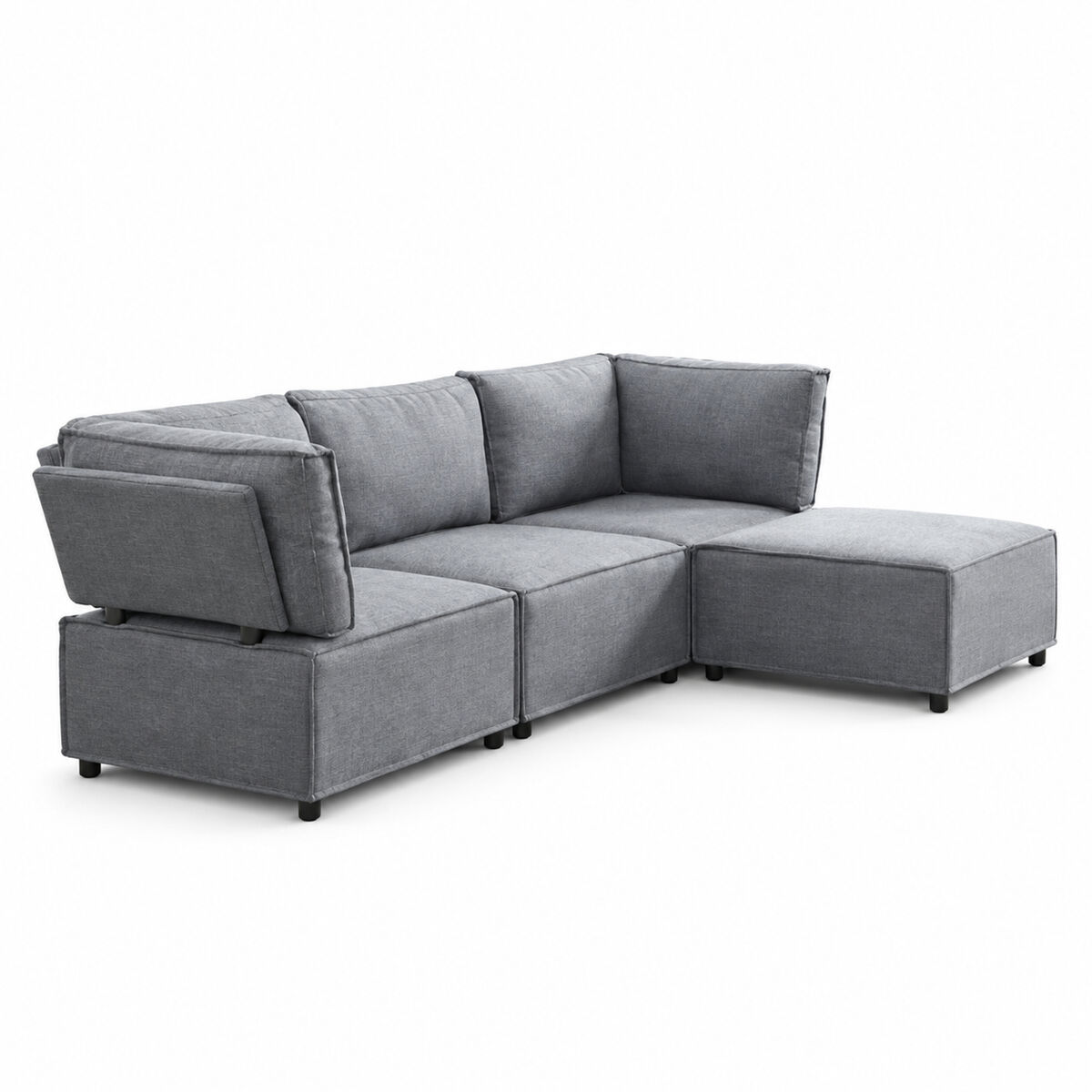 Sofá modular de 4 lugares - semi-comprimido, acoplável, flexível e versátil, em madeira - cinzento claro