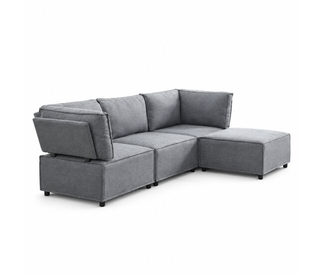 Sofá modular de 4 lugares - semi-comprimido, acoplável, flexível e versátil, em madeira - cinzento claro