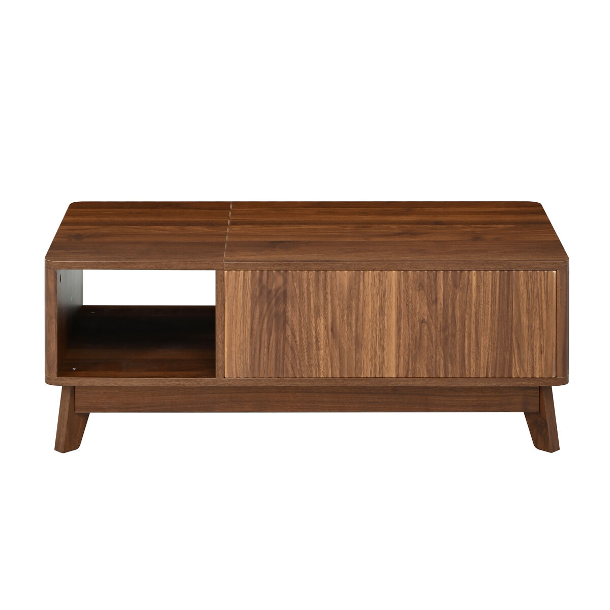 Mesa de centro com altura ajustável - efeito ondulado, compartimento lateral aberto, mdf, estilo moderno - nogueira