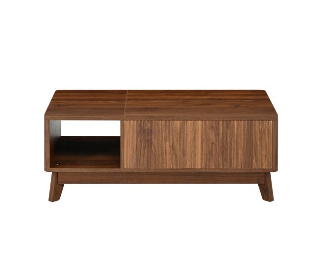 Mesa de centro com altura ajustável - efeito ondulado, compartimento lateral aberto, mdf, estilo moderno - nogueira