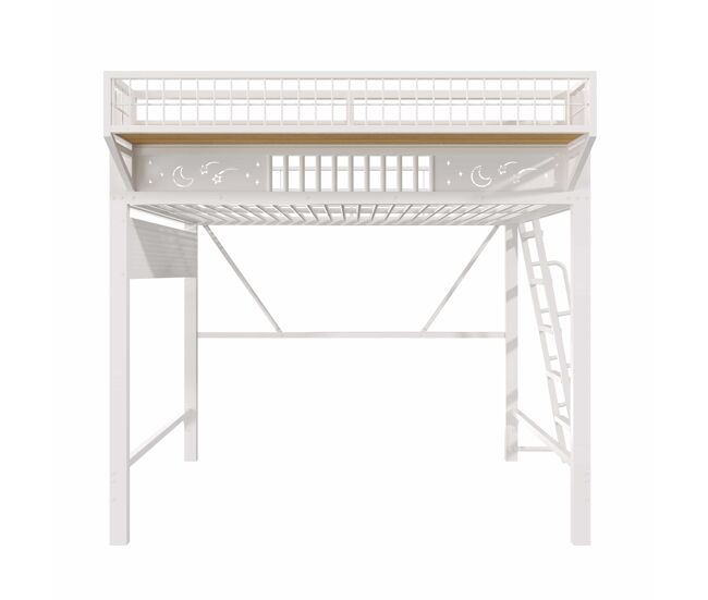 Cama alta 140 x 200 cm - estrutura metálica, compartimentos e espaço inferior aberto, sem colchão - branco
