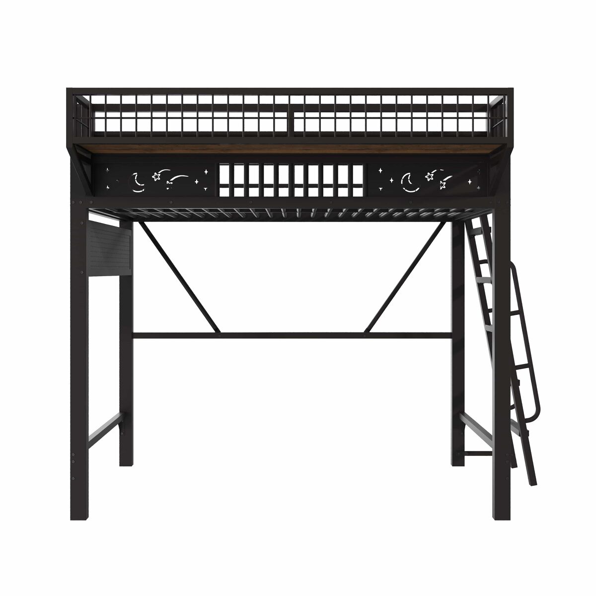 Cama alta 90 x 200 cm – estrutura metálica, arrumação e espaço aberto por baixo, sem colchão – preta