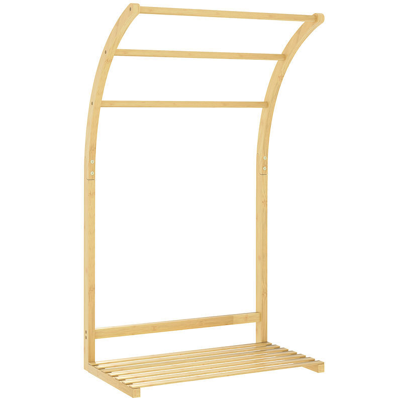 Homcom toalheiro de pé em bambu com 3 barras e étagère, para casa de banho e lavandaria, 50x29x84 cm, natural