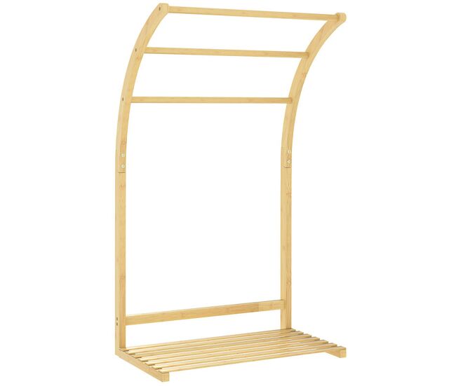 Homcom toalheiro de pé em bambu com 3 barras e étagère, para casa de banho e lavandaria, 50x29x84 cm, natural