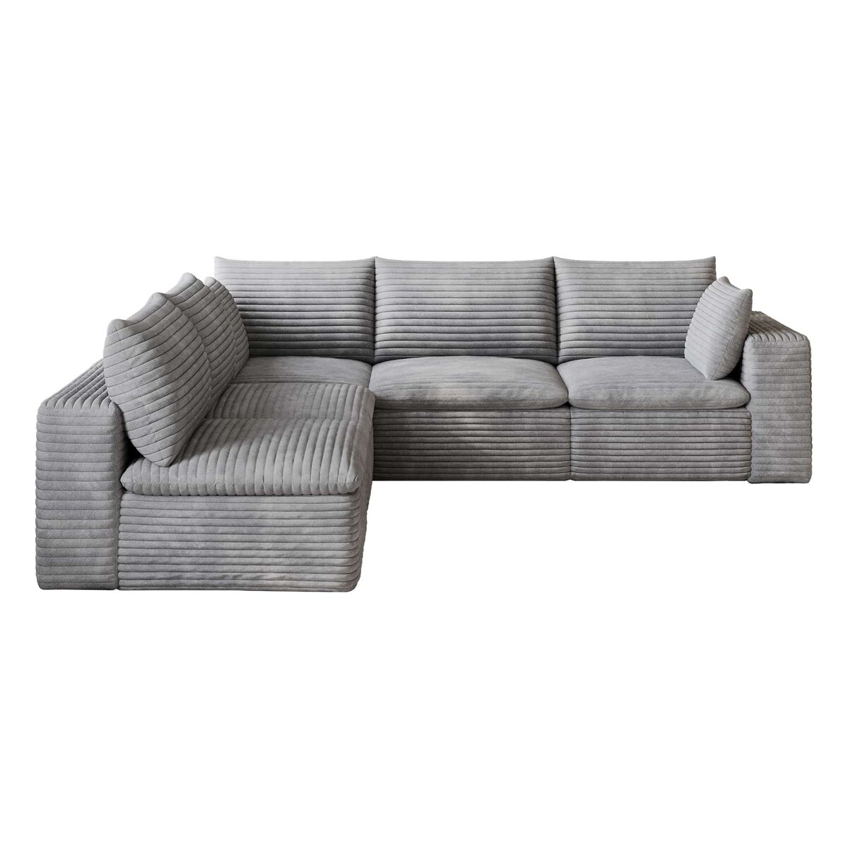 Sofá modular 260 x 250 cm – modelo cloud em veludo, dupla camada, almofadas com capas removíveis – gris