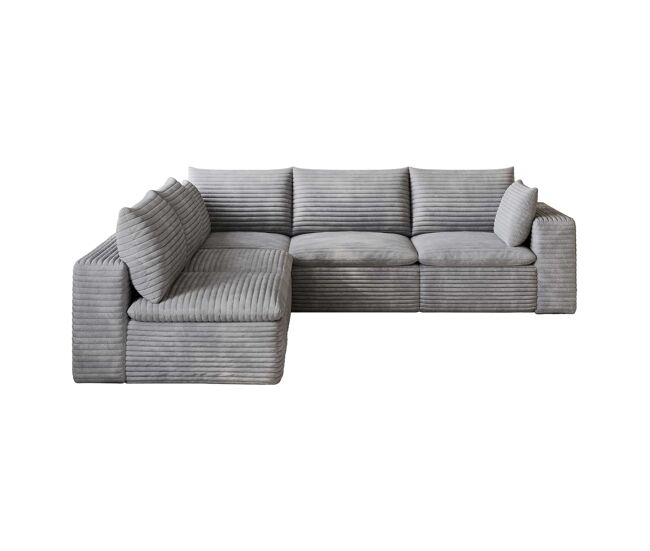 Sofá modular 260 x 250 cm – modelo cloud em veludo, dupla camada, almofadas com capas removíveis – gris