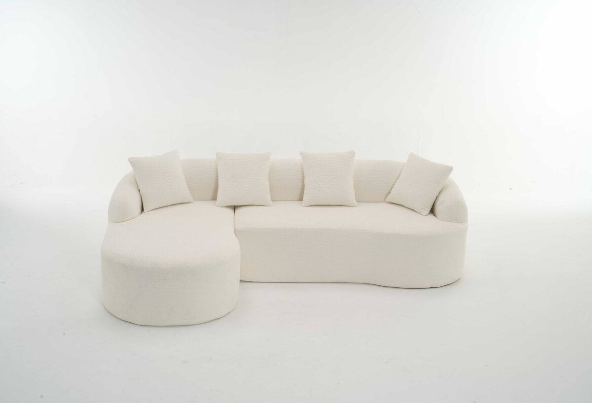 Sofá modular curvo de 3 lugares - chaise longue à esquerda, em forma de l, chenille, sem montagem - blanc