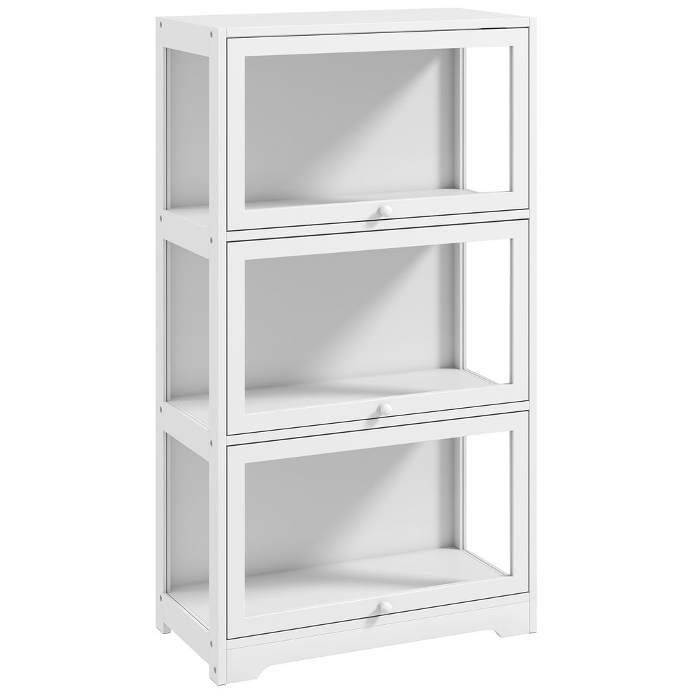 Homcom vitrine expositora para coleções com 3 níveis, portas elevatórias deslizantes em acrílico, anti-tombo, para perfumes e figuras decorativas, 59x30x106 cm, blanc