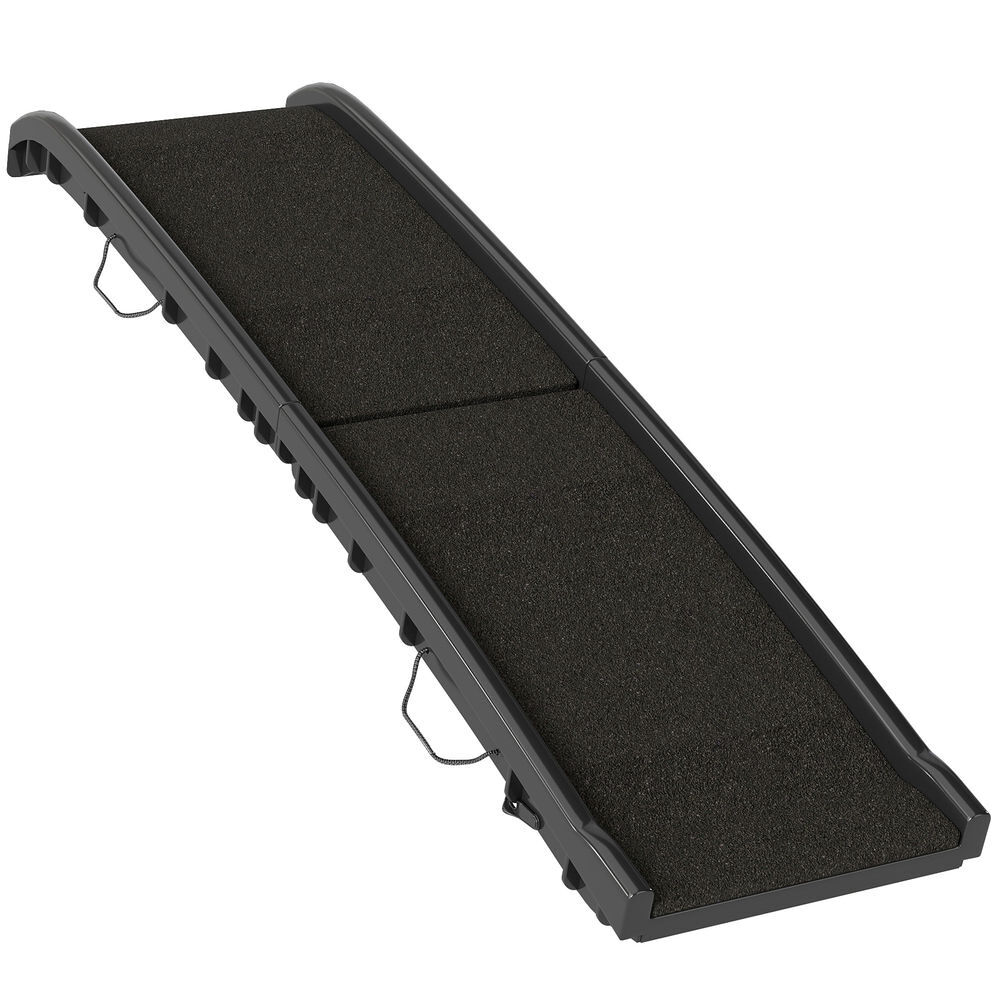 Pawhut rampa para cães dobrável 155 cm com pega, para carro, cama e sofá, superfície antiderrapante, ângulo ajustável, preto