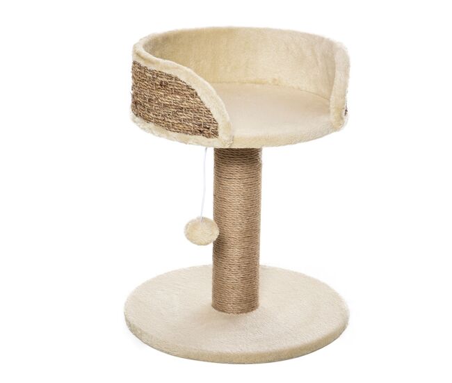 Pawhut arranhador para gatos pequeno 49 cm com poste em juta, cama e bola pendente, 40x40x49 cm, bege