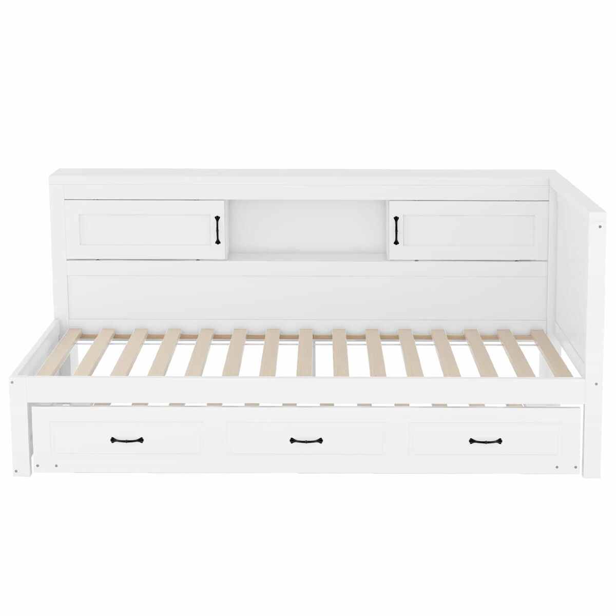 Sofá-cama 90 × 200 cm - led, arrumação lateral, cama extra, tomada e usb, sem colchão - branco