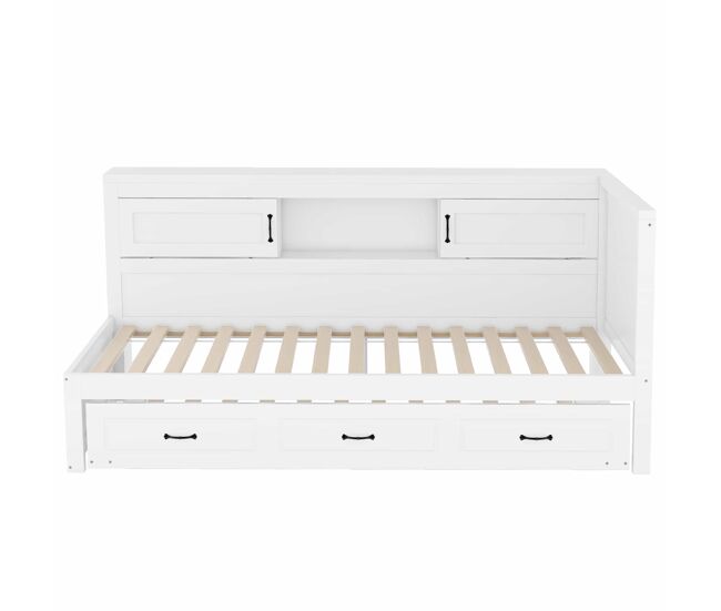 Sofá-cama 90 × 200 cm - led, arrumação lateral, cama extra, tomada e usb, sem colchão - branco