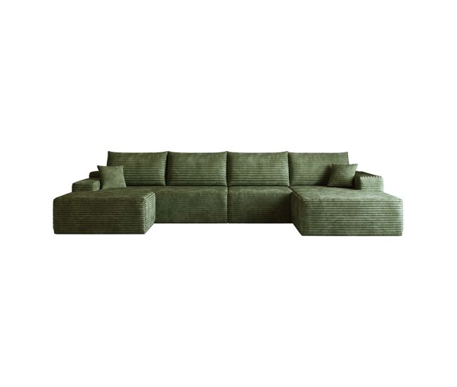 Sofá modular de canto de 340 cm, 4 lugares – chaise longue em l, assento profundo, sofá compacto – verde