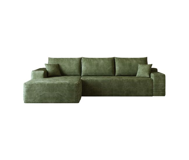 Sofá modular de canto de 270 cm - 3 lugares, chaise longue em l, assento profundo - verde