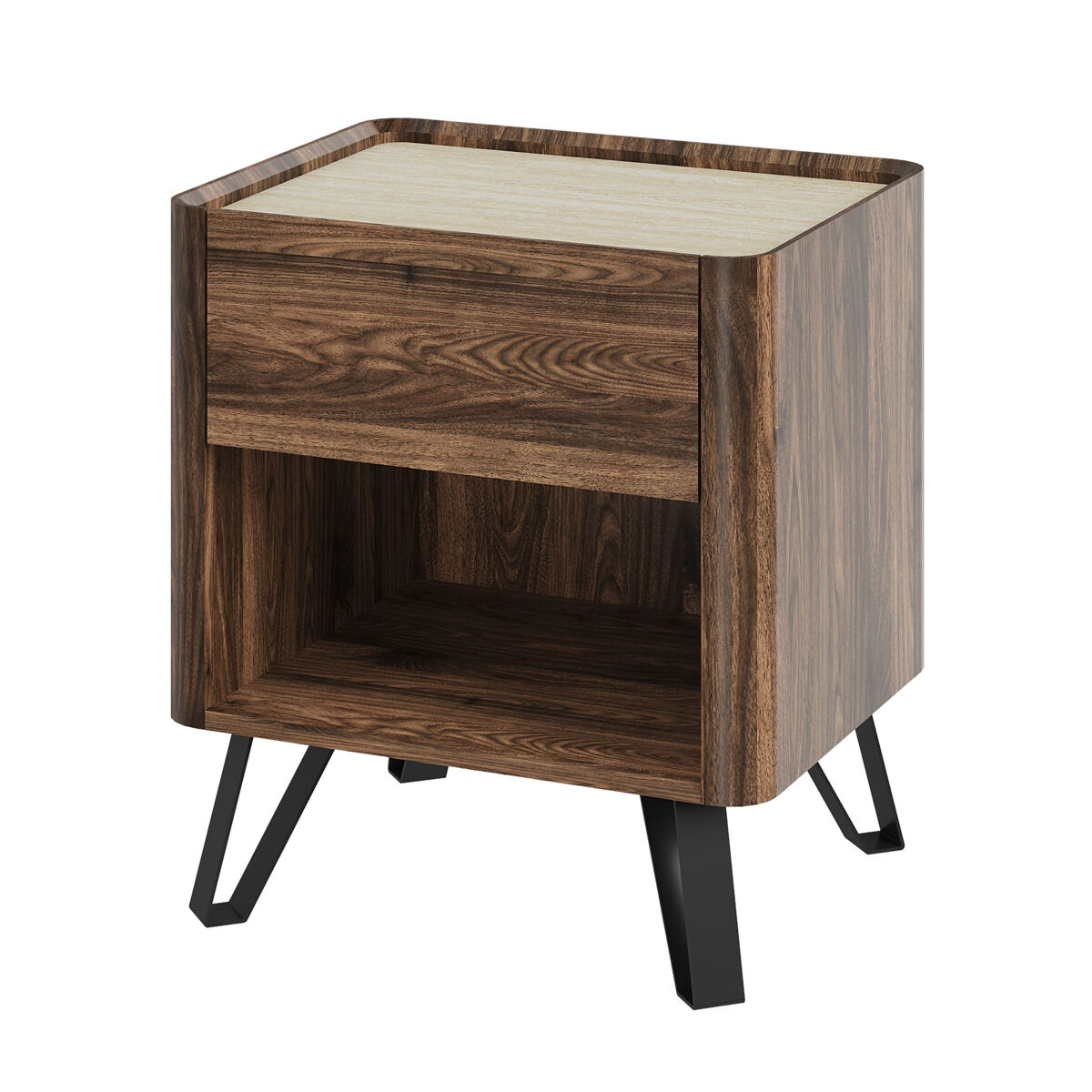 Mesa de cabeceira trorlon com gaveta 55x50x40 cm nogueira/travertino [en.casa]