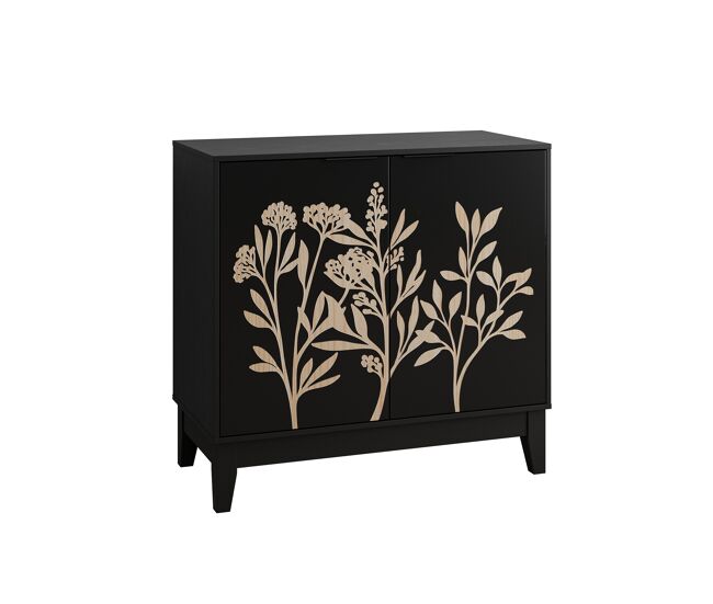 Buffet vintage 80 cm - entalhado, 2 portas, prateleiras ajustáveis - preto