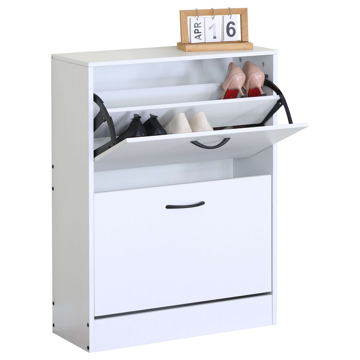 Sapateira de 2 portas, sapateira estreita para hall de entrada, cerâmica, 2 puxadores, 12 pares, branco fosco, 60x81x24 cm