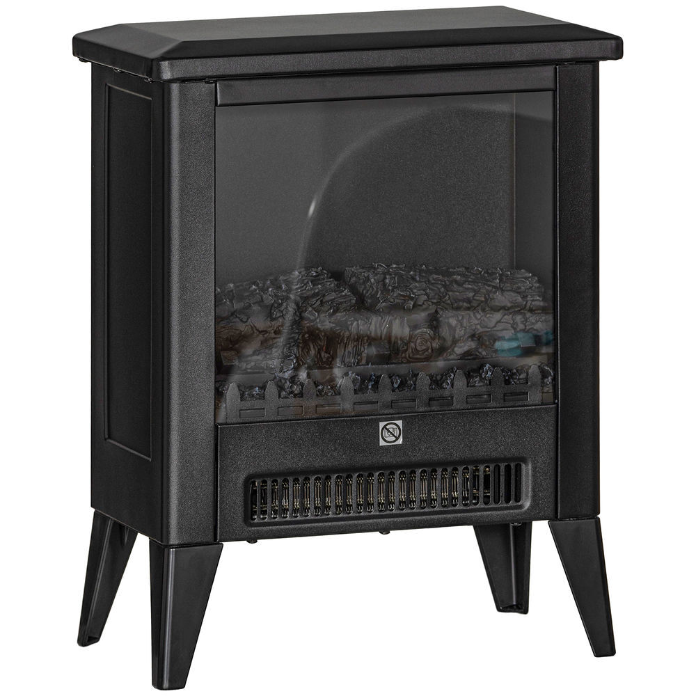 Homcom lareira elétrica 1800 w, lareira decorativa independente com efeito de chama led, baixo ruído, proteção contra sobreaquecimento, para 30 m²,