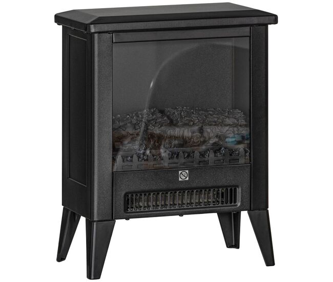 Homcom lareira elétrica 1800 w, lareira decorativa independente com efeito de chama led, baixo ruído, proteção contra sobreaquecimento, para 30 m²,