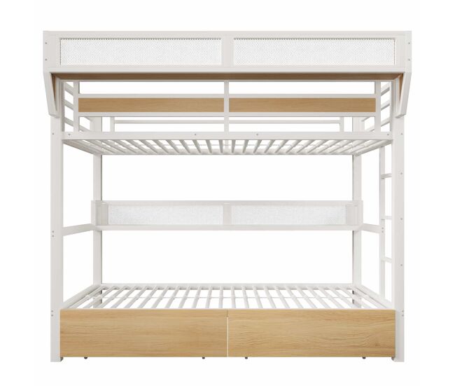 Beliche 90 x 200 cm – prateleira, cesto, 2 gavetas e luz led, sem colchão – branco