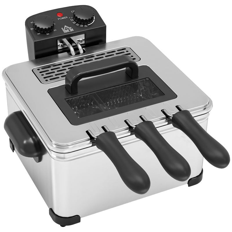 Homcom fritadeira 5 l 2000 w com temperatura ajustável até 190 °c, cuba removível, janela de visualização e temporizador 60 min