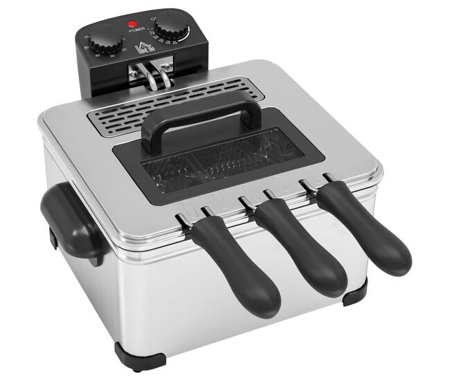 Homcom fritadeira 5 l 2000 w com temperatura ajustável até 190 °c, cuba removível, janela de visualização e temporizador 60 min
