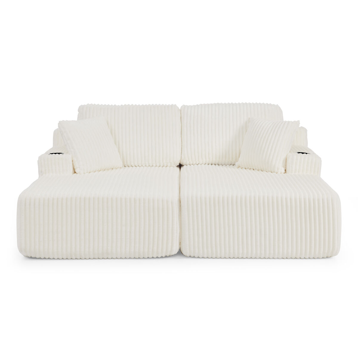 Sofá-cama relax de 2 lugares - tecido de veludo cotelê macio, bolso lateral para revistas, porta-copos e almofadas, ideal para a sala de estar, sala