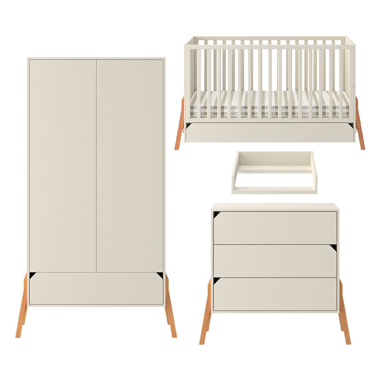 Berço evolutivo 70x140 muda-fraldas e roupeiro 2 portas bellamy lotta cachemire