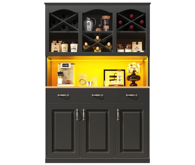 Aparador 120x40x180 cm - aparador alto, com 3 portas, 3 gavetas e led - preto