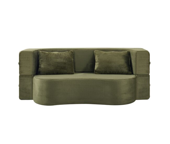 Sofá-cama de 2 lugares - dobrável, futon comprimido, sem montagem - verde