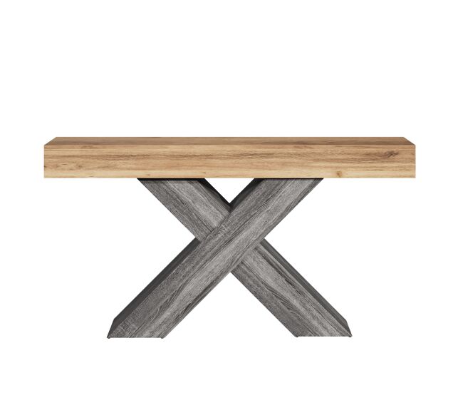 Mesa de console estreita - pés em x, efeito madeira, tampo em aglomerado, para a entrada e a sala de estar, mesa auxiliar - natural