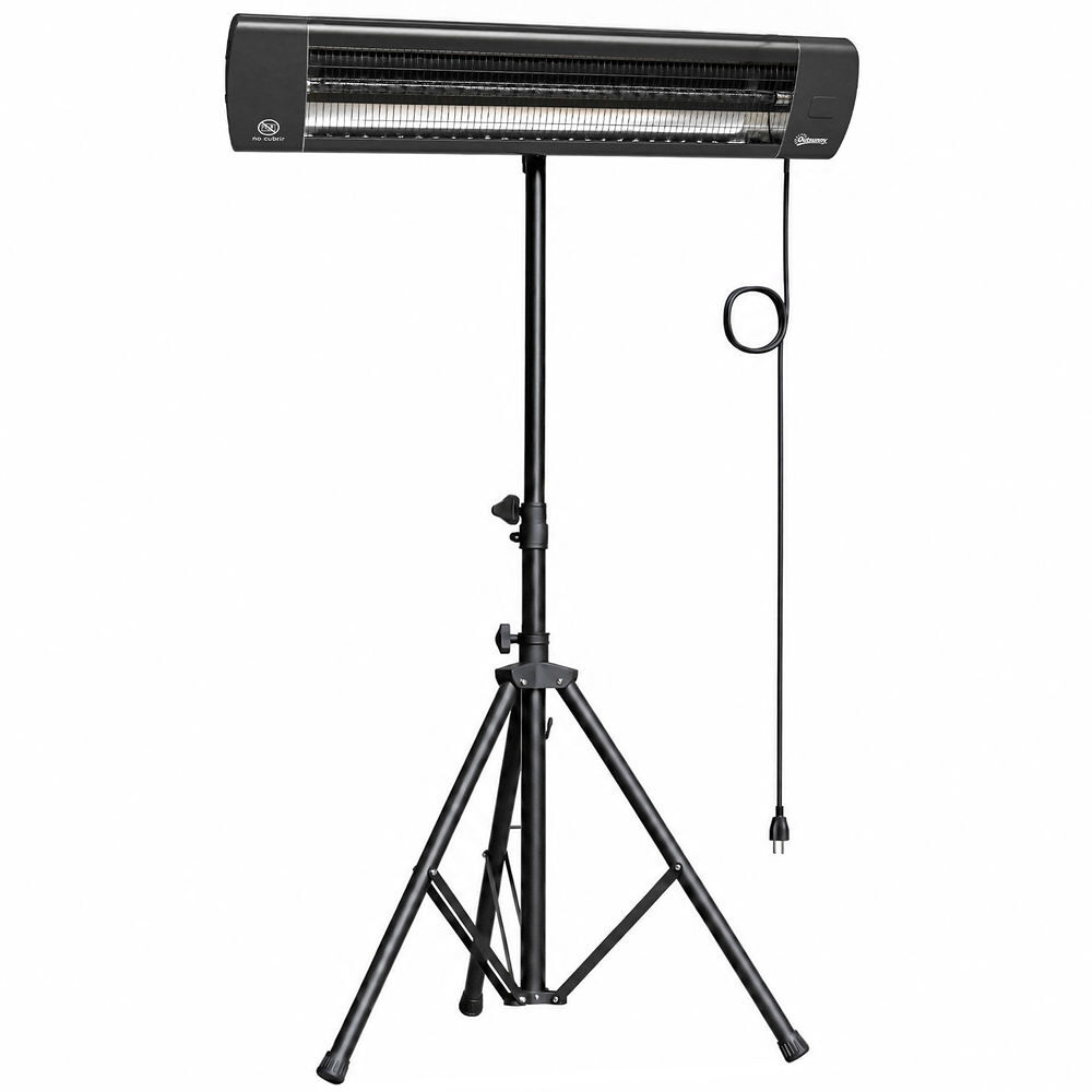 Outsunny aquecedor de infravermelhos para terraço 2500 w, aquecedor elétrico de pé em alumínio ip65, tripé regulável, 3 níveis de calor, controlo