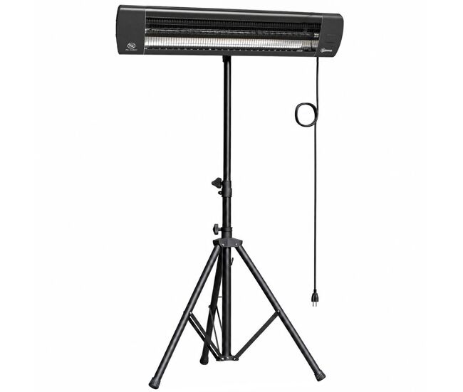 Outsunny aquecedor de infravermelhos para terraço 2500 w, aquecedor elétrico de pé em alumínio ip65, tripé regulável, 3 níveis de calor, controlo