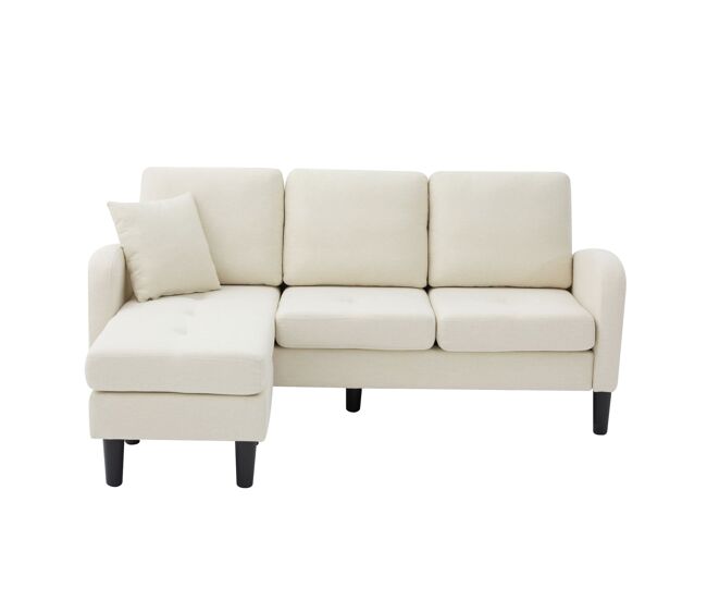 Sofá de canto de 3 lugares 166x118x77 cm - chaise longue, algodão-linho, modular - bege