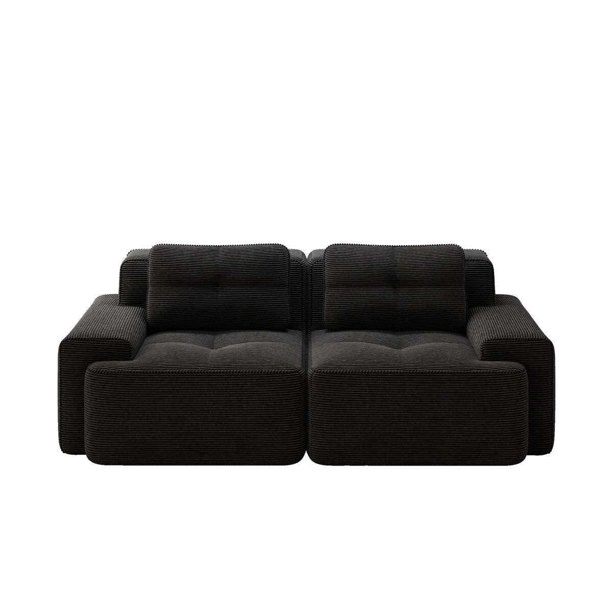 Sofá modular de 2 lugares - moderno, confortável, veludo tipo veludo cotelê, sofá-cama - preto