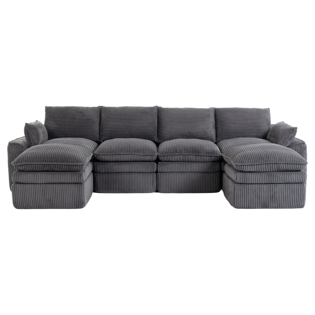 Sofá modular de 4 lugares - inclui 2 pufes, almofadas e 2 bolsos laterais, espuma de 3 camadas + molas para recuperação rápida, combinável à vontade -
