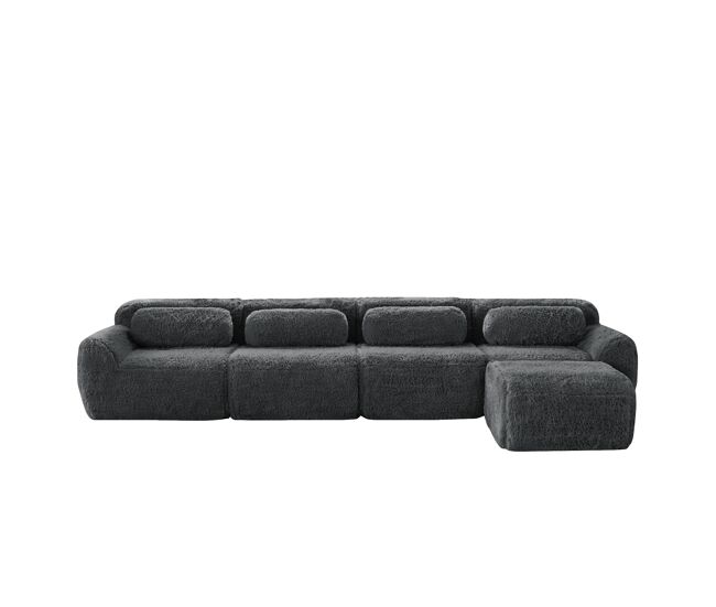 Sofá modular em l para 4 pessoas - sem montagem, chaise longue - cinzento
