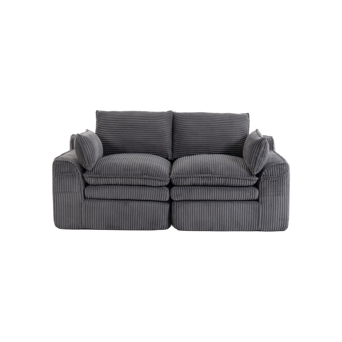 Sofá modular de veludo cotelê de 2 lugares - almofadas, bolsos laterais duplos, espuma de 3 camadas + núcleo de molas, recuperação rápida - cinzento
