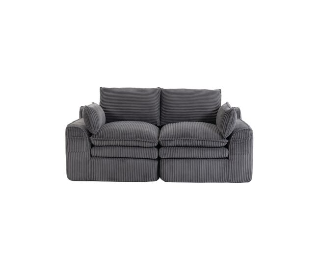 Sofá modular de veludo cotelê de 2 lugares - almofadas, bolsos laterais duplos, espuma de 3 camadas + núcleo de molas, recuperação rápida - cinzento