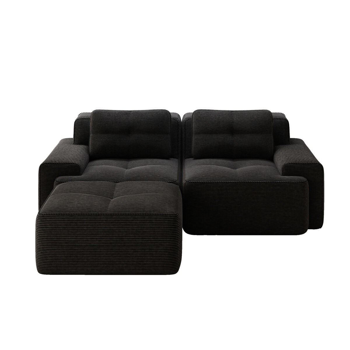 Sofá modular l 2 lugares - assento profundo, veludo cotelê, com otomano, sofá-cama - preto