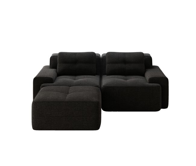 Sofá modular l 2 lugares - assento profundo, veludo cotelê, com otomano, sofá-cama - preto