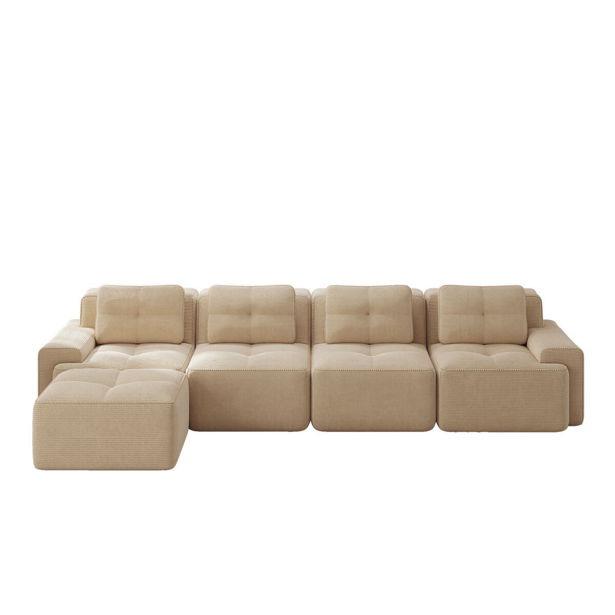 Sofá modular de 4 lugares - chaise longue longa, assento profundo, confortável, antiderrapante - bege