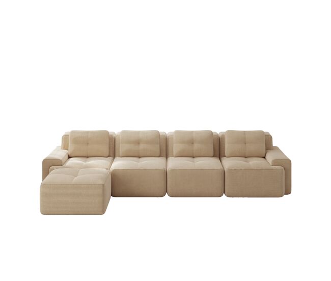 Sofá modular de 4 lugares - chaise longue longa, assento profundo, confortável, antiderrapante - bege