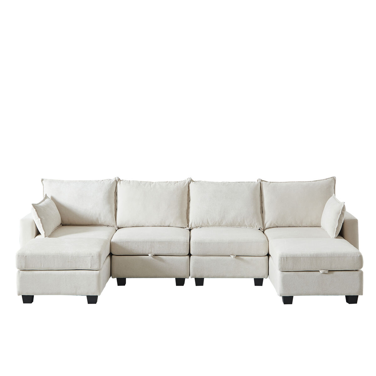 Sofá modular de 6 lugares - u, chaise longue, arrumação, chenille - bege