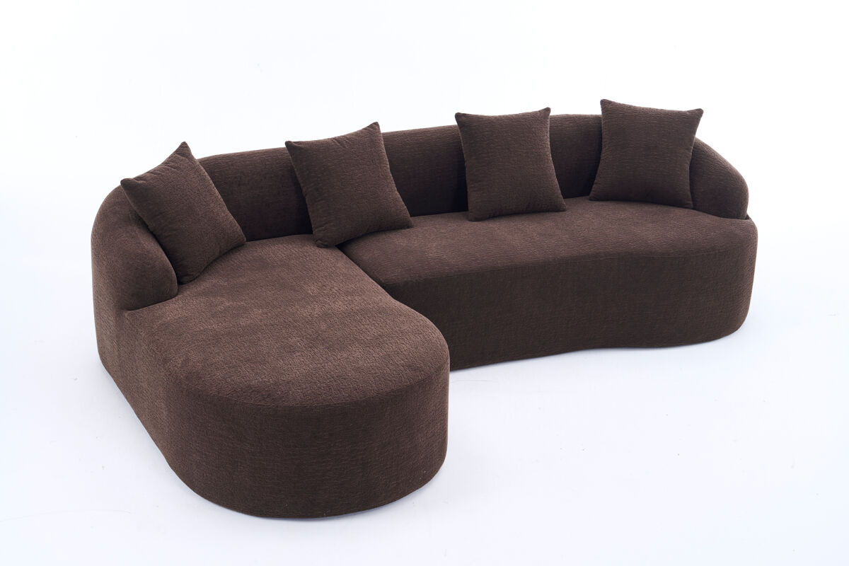 Sofá modular curvo de 3 lugares com chaise longue à esquerda em l - estofado em chenille, sem montagem, confortável e elegante para a sala de estar, apartamento ou escritório - castanho