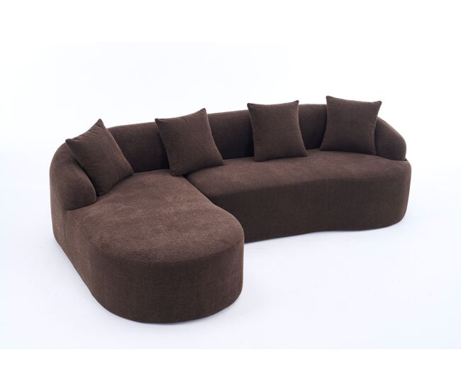 Sofá modular curvo de 3 lugares com chaise longue à esquerda em l - estofado em chenille, sem montagem, confortável e elegante para a sala de estar, apartamento ou escritório - castanho