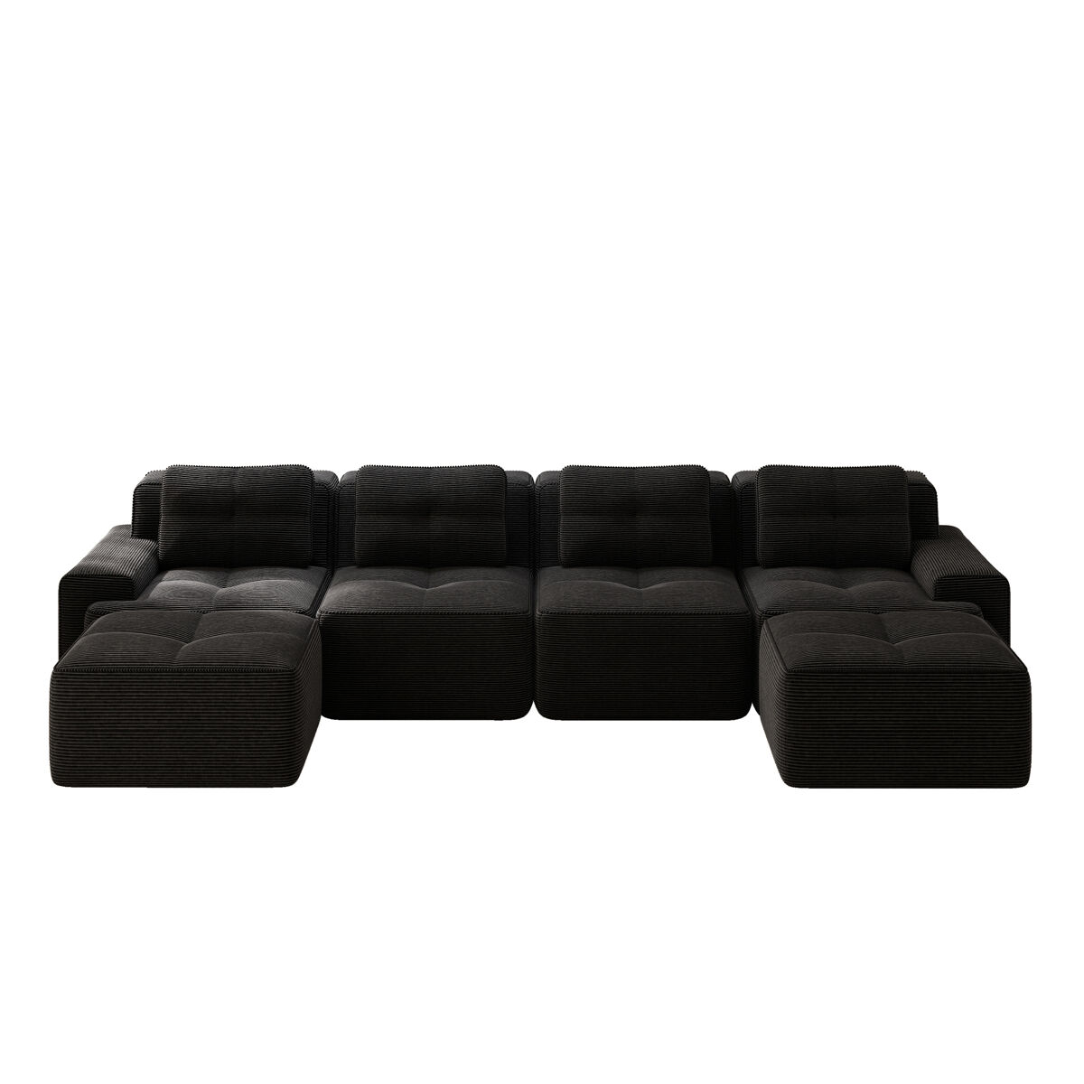 Sofá modular de 4 lugares - chaise longue em u cloud de veludo cotelê - preto