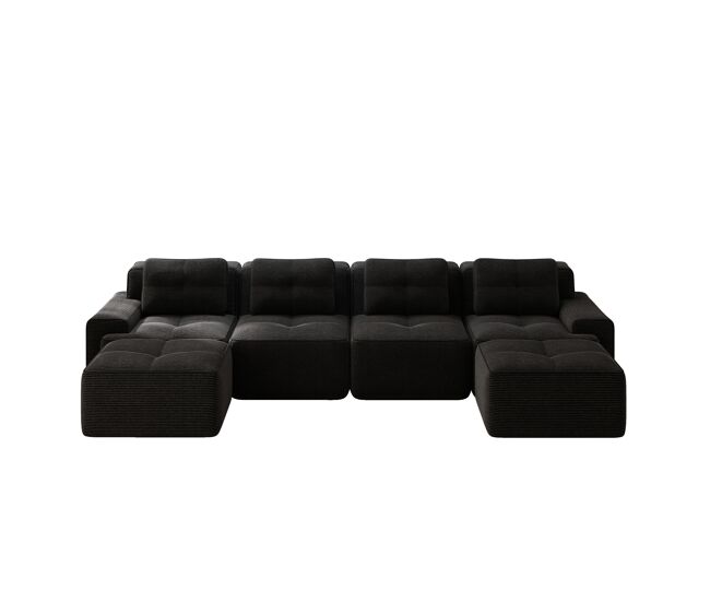 Sofá modular de 4 lugares - chaise longue em u cloud de veludo cotelê - preto