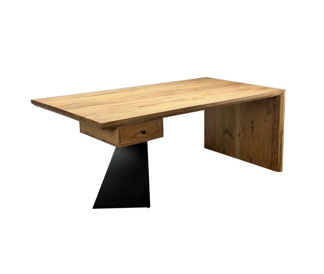 Mesa em madeira maciça de acácia 180 x 90 cm retangular com gaveta