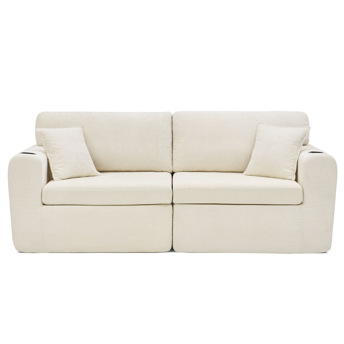 Sofá relax de 2 lugares - ideal para espaços pequenos, tecido de chenille macio, bolso lateral para revistas, porta-copos e almofadas, adequado para a
